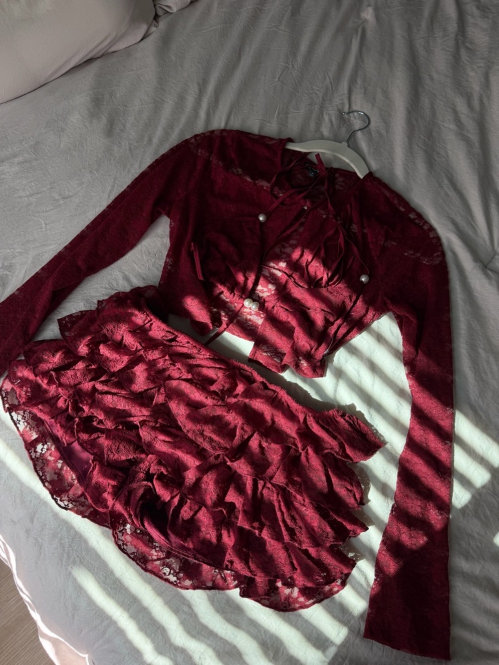 Fashion Nova Burgundy Lace Two-Piece Set